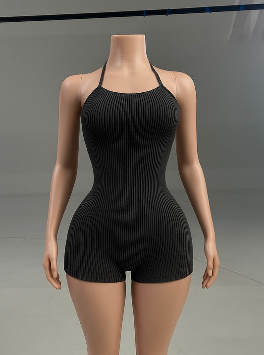Ribbed Halter Knit Romper