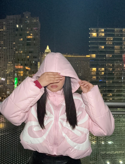 Pink Cropped Puffer Jacket