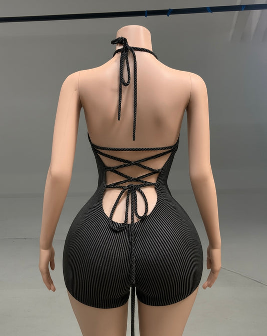 Ribbed Halter Knit Romper