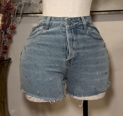 Denim Shorts With Rhinestones
