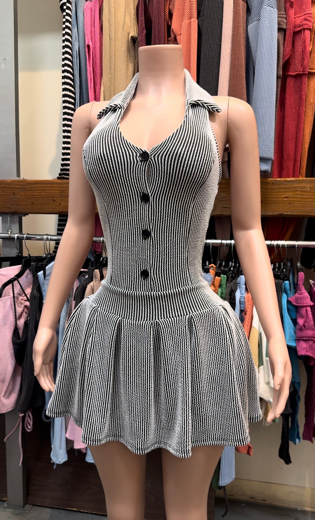 Striped Button Mini Dress