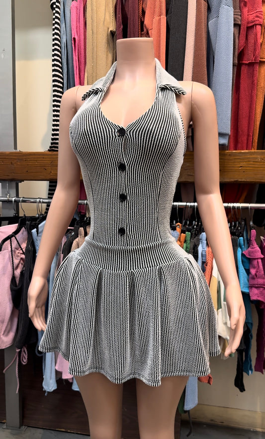 Striped Button Mini Dress