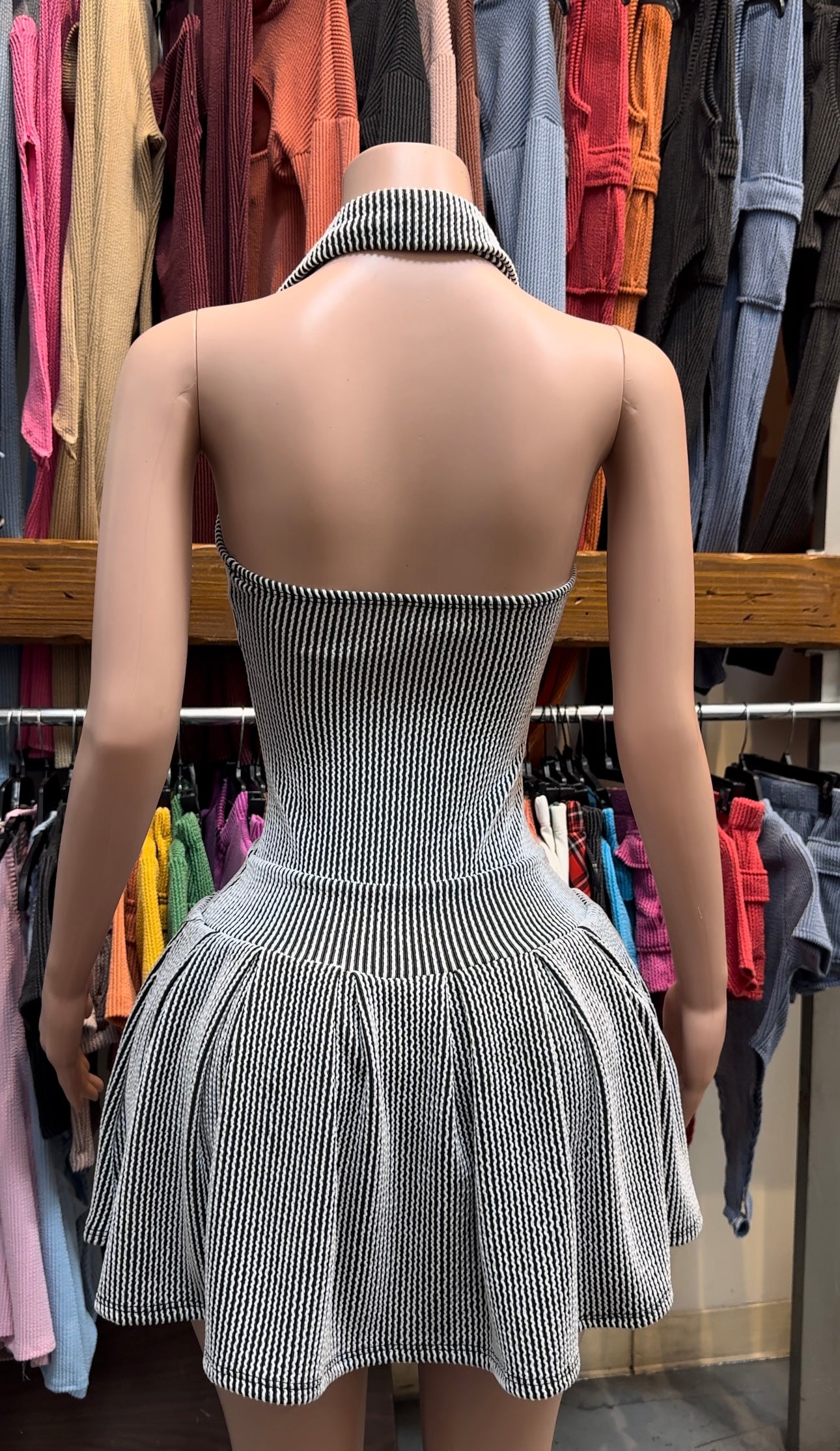 Striped Button Mini Dress